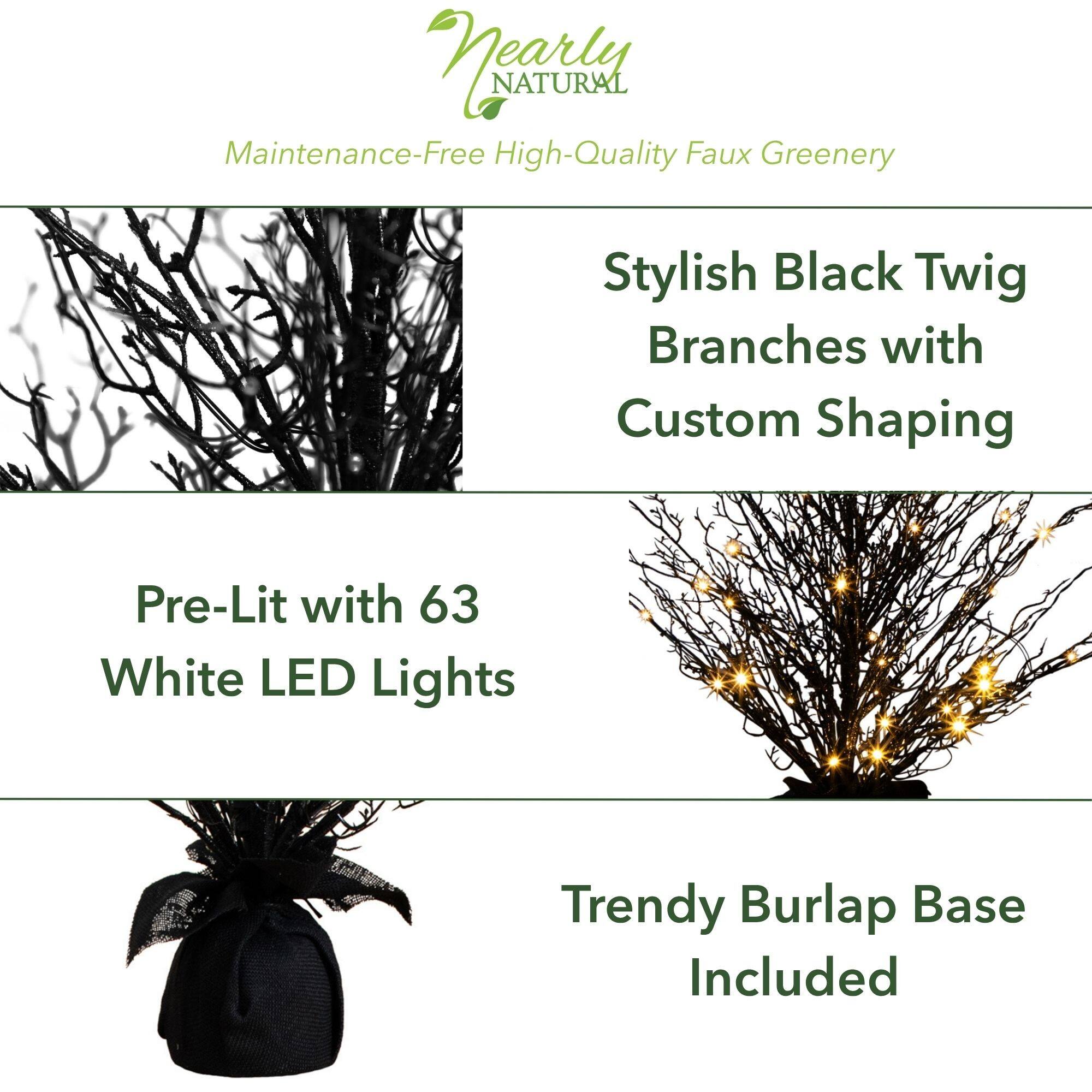 3ft. Pre-Lit Halloween Black Twig Artificial Fall Tree in Burlap Planter